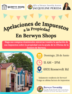 Colorful small shops at Berwyn Shops property tax appeal event